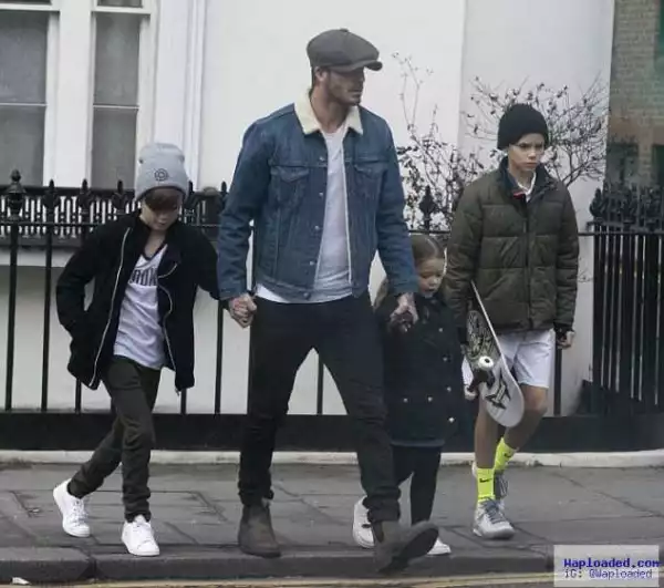 Photos: David Beckham Looks Dapper As He Steps Out With His Kids